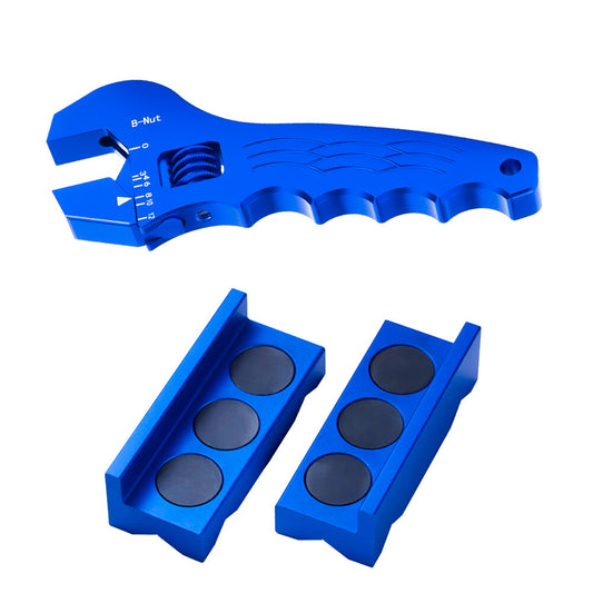 Blue For Hose End Fitting Vise Jaw Insert + Adjustable Spanner Wrench Aluminum