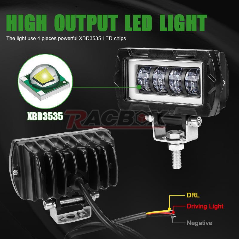 2X 4inch 7D LED Work Light Bar Pods White DRL Halo Driving Fog Offroad ATV SUV