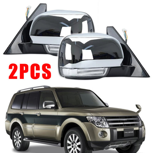 2Pcs for Mitsubishi Pajero Montero 2006-2021 Side Door Mirror W/Light Chrome