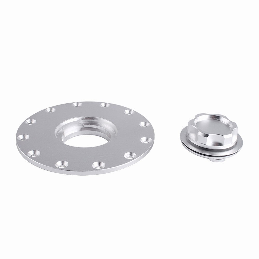Universal Billet Aluminum Fuel Cell Cap Flush Mount for Fuel Surge Tank Silver