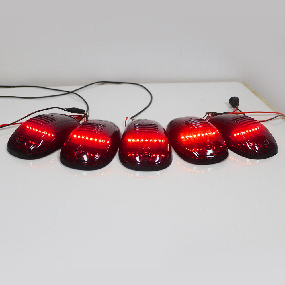 5 Pack Black Smoked Lens Red LED Cab Roof Marker Running Lights for Truck SUV 4x4 - v
