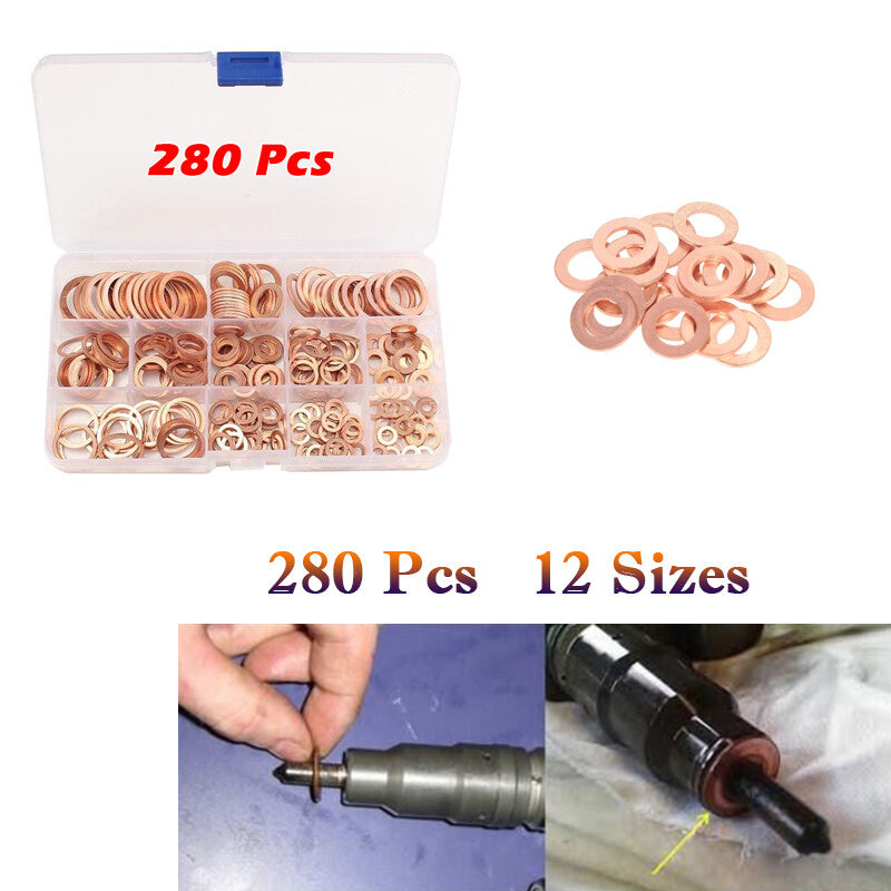 280¡Á12 Sizes Solid Copper Crush Washers Assorted Seal Flat Ring Hardware kit v