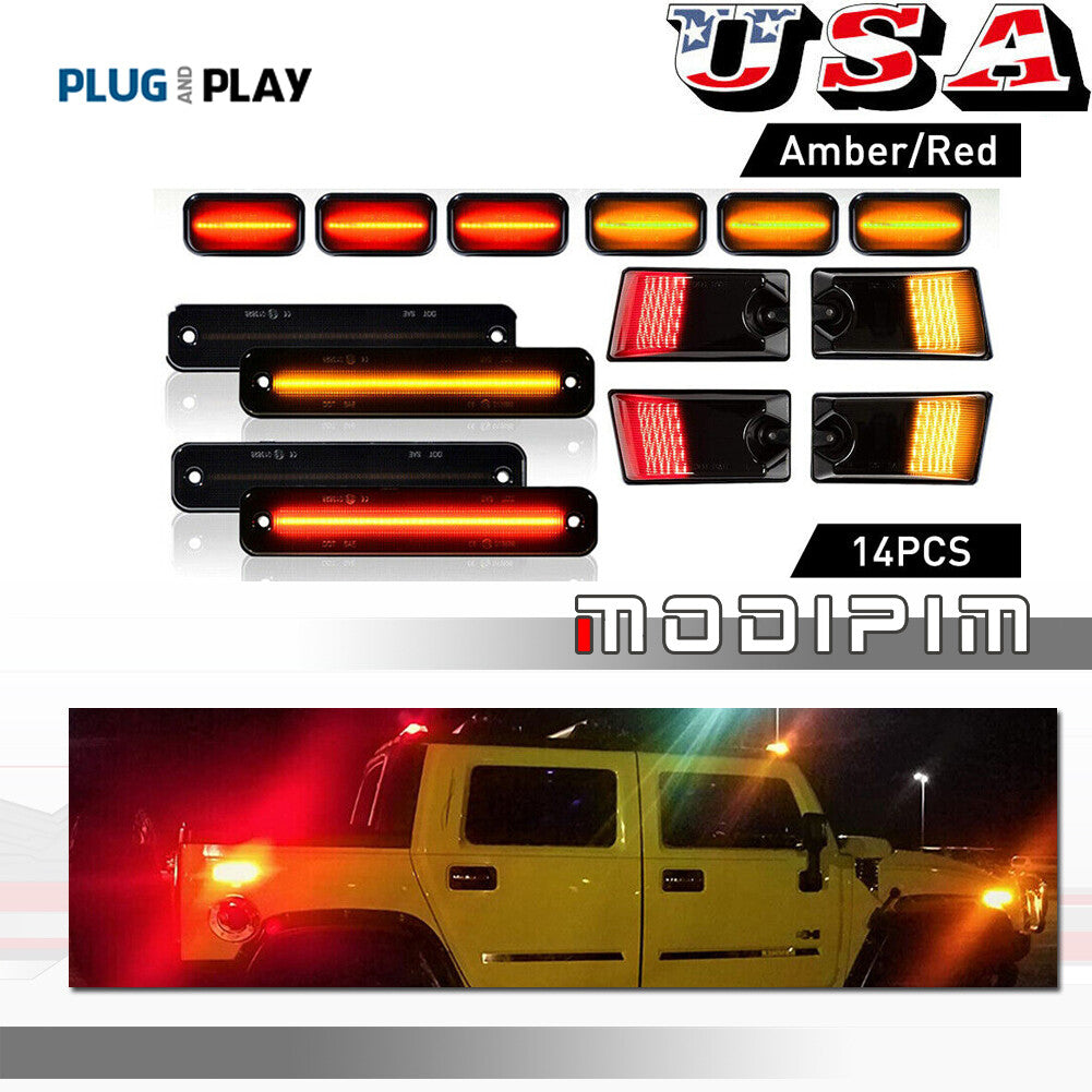 14x suitable for 2003-2009 for Hummer H2 LED cab roof side marker light front and rear smoke kit- v