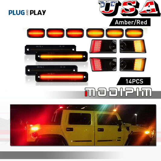 14x suitable for 2003-2009 for Hummer H2 LED cab roof side marker light front and rear smoke kit- v