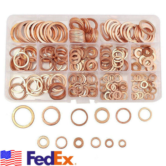 280 Pcs Car 12 Size Assorted Solid Copper Crush Washer Gasket Sealing Ring Boxed Q