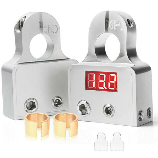 Car Battery Terminal Connector Digital Display 2Pcs With Voltmeter 0/4/8 Gauge