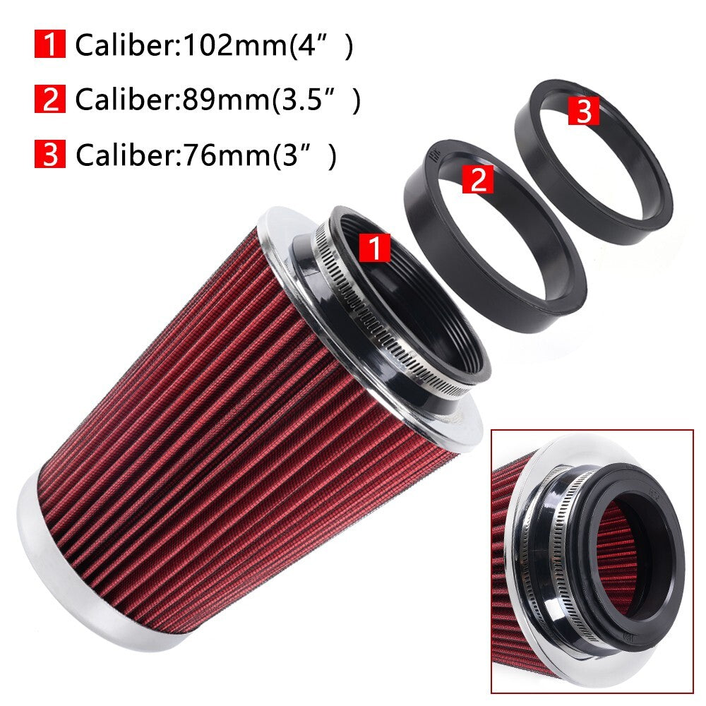 RED Universal Clamp On Cone High Flow Air Intake Filter 9 Tall 3 3.5 4 Inlet Q