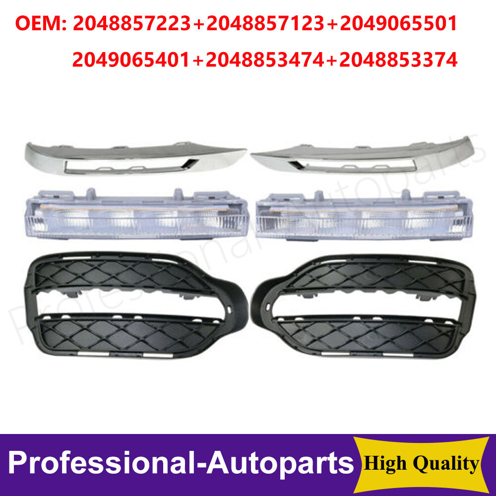 6Pcs Front Fog Light Grille Chrome Trim Cover for Mercedes BenzX204 GLK350 13-15