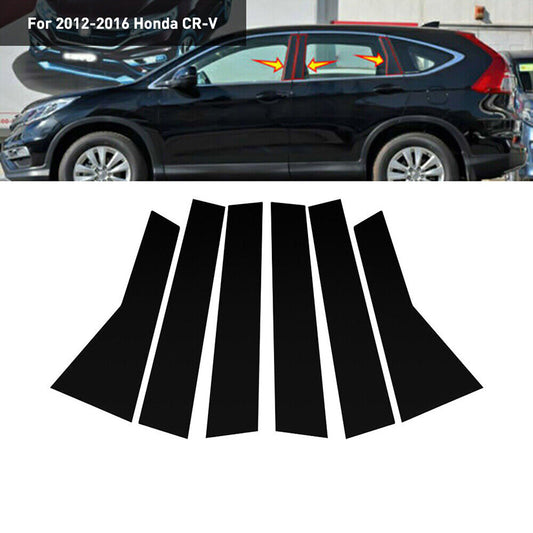 for Honda CR-V 2012-2016 6pc Black Pillar Posts Set Door Trim Piano Cover Kit