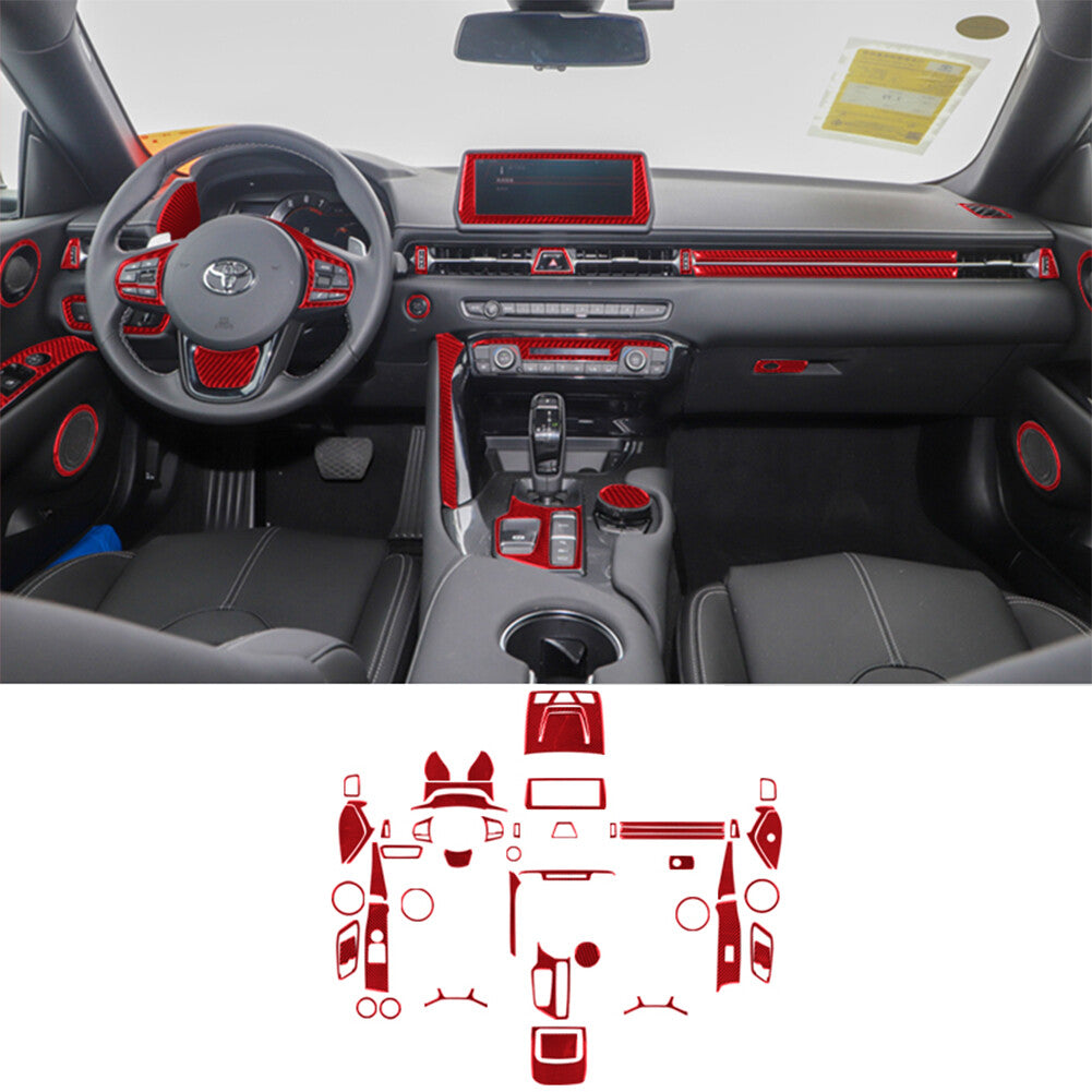 49x Red Carbon Fiber Interior Full Kit Cover Trim for Toyota Supra A90 2019-2022