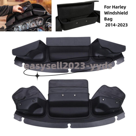 Windshield Bag Pouch 3 Pocket Fit for Harley Touring Electra Tri Glide 2014-2023