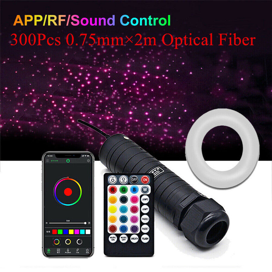 300Pcs 12V 6W RGB LED Fiber Optic Light Car Roof Star Lights RF Remote Control Q