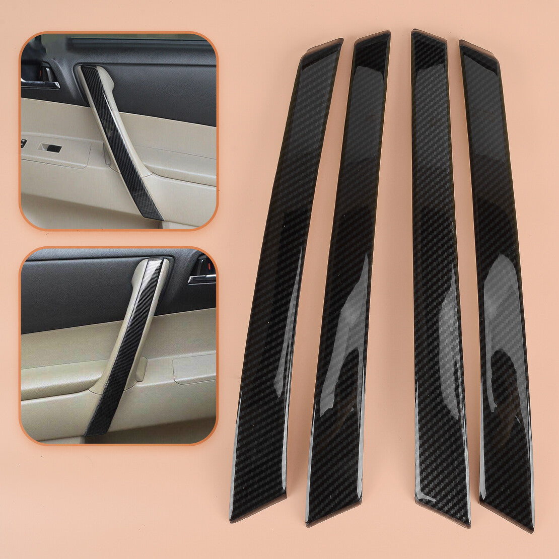 Carbon Fiber Grain Door Armrest Trim Cover Fit For Highlander 2008-2013 v