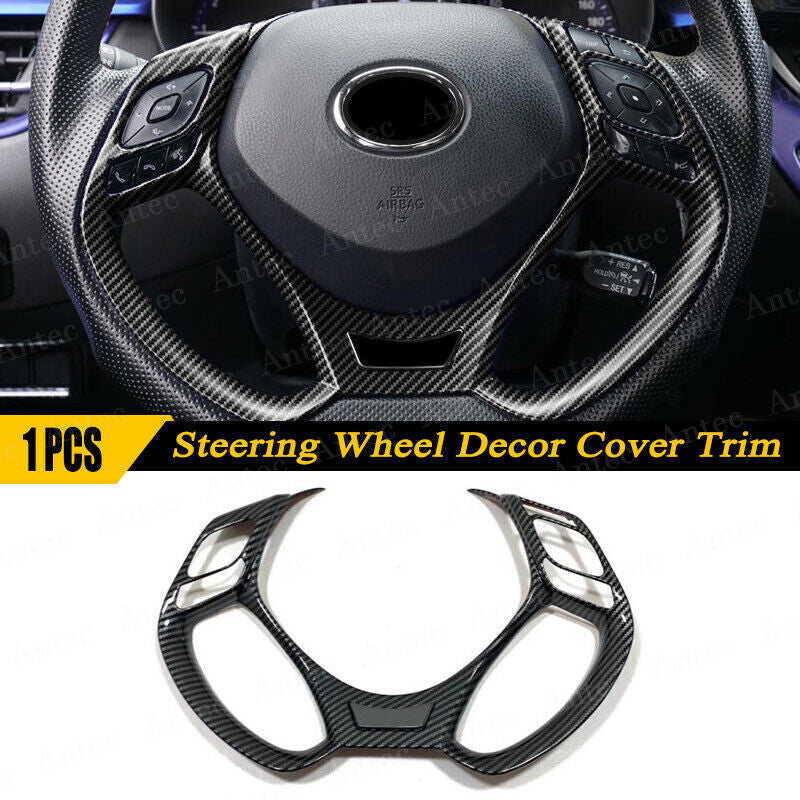 1X Carbon Fiber Steering Wheel Decor Frame Cover Trim for Toyota C-HR CHR 18-22