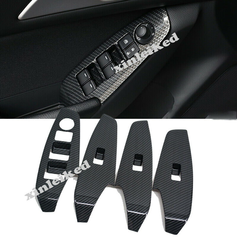 Carbon Fiber Window Glass Switch Control Cover Trims for Mazda 3 Axela 2017-2018