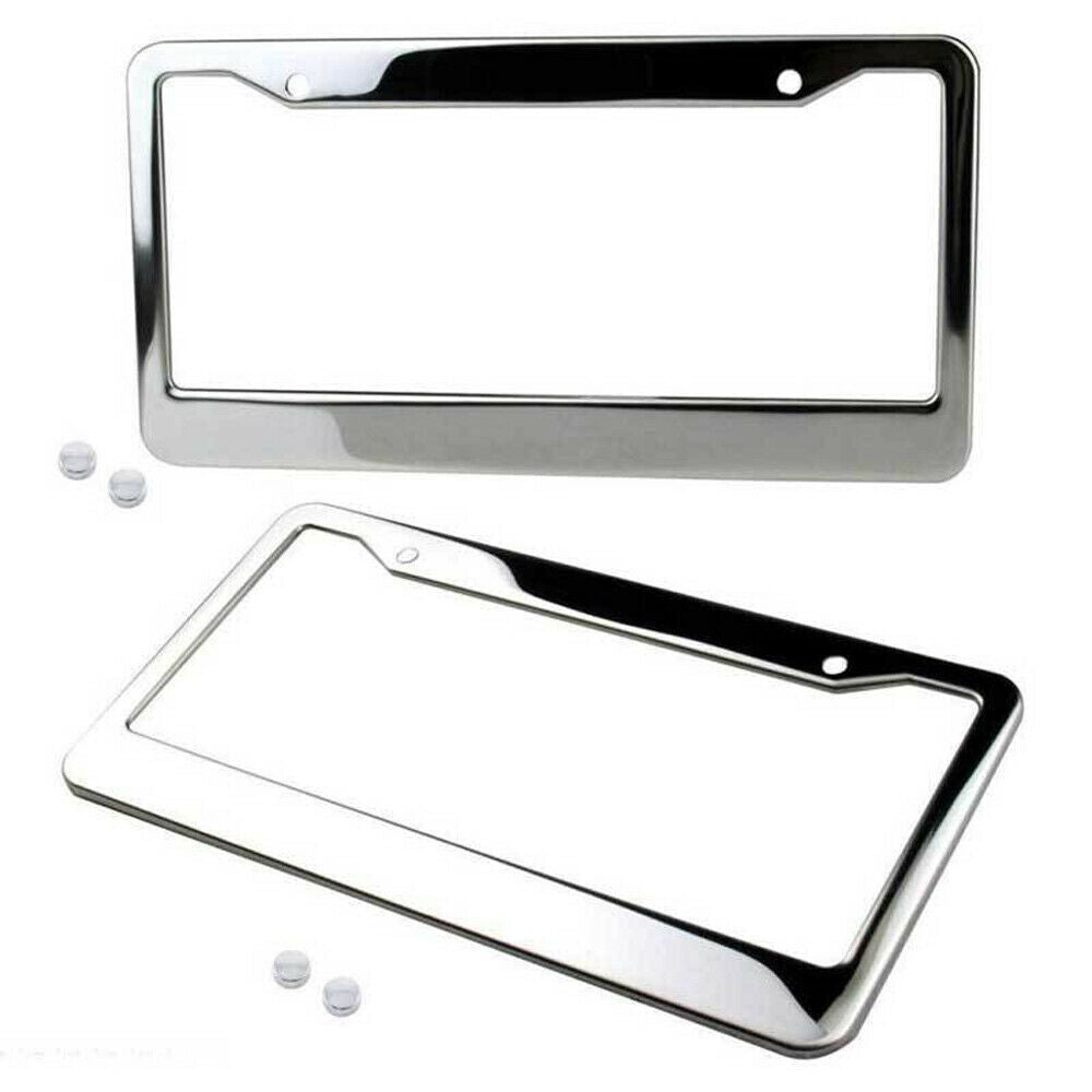 2 X Stainless Steel License Plate Tag Cover + Screw Lock Accessories