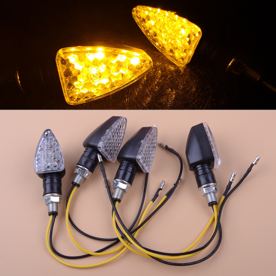 12V 4pcs Arrow Shaped Amber Turn Signal Indicator Light Blinker For Motorcycle v