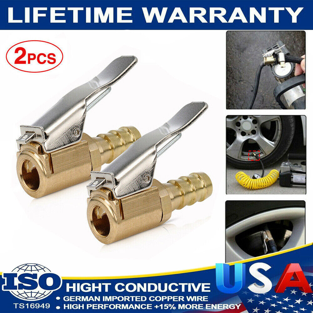 2x Air Chuck Open Flow Straight Lock-On with Clip for Tire Inflator Car Tool