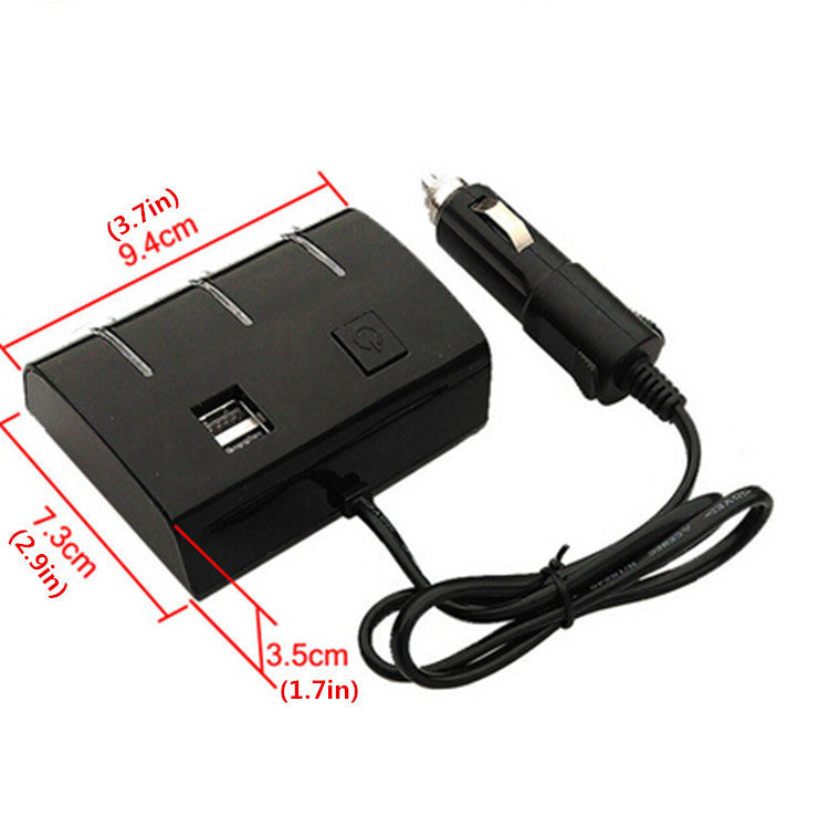 Car USB Port Charger Adapter 3 Way Cigarette Lighter Power Socket Splitter Black