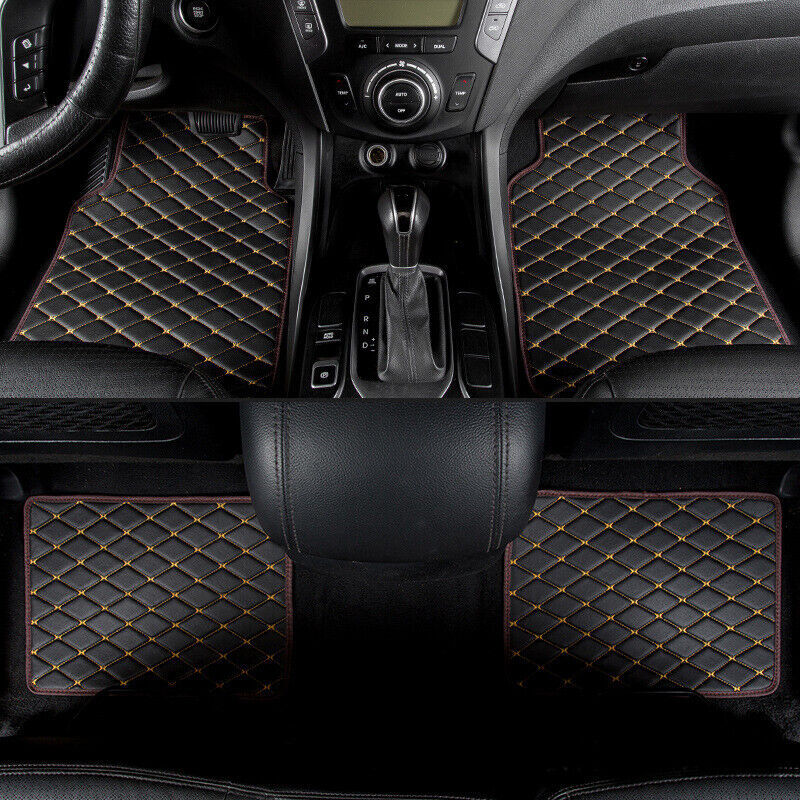 4-Piece Polyurethane Synthetic Leather Car Floor Mats with Quilted Design and Waterproof Lining - Carpet Parts