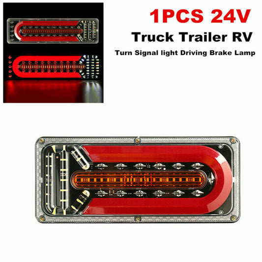1-pack 24V truck trailer RV rail lights with LED turn signals and driving brake lights n