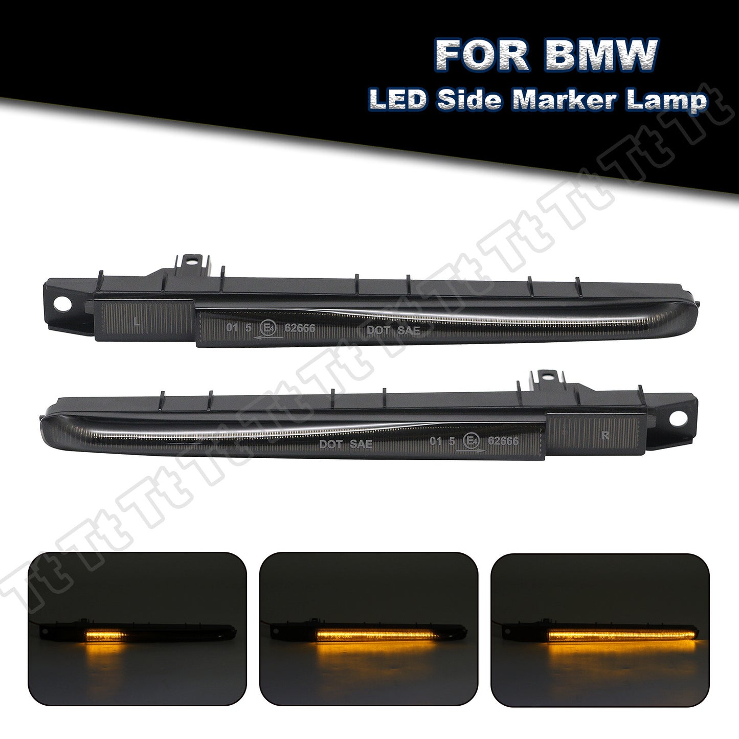 Suitable for 07-13 for E90 E92 E93 M3 Sequential LED fender side marker lights smoked lens - v