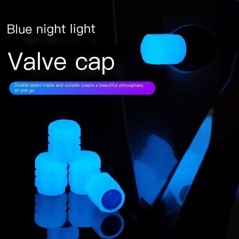4x BlueFluorescent Car Tire Valve Caps Luminous Universal Tire Valve Stem Caps Q