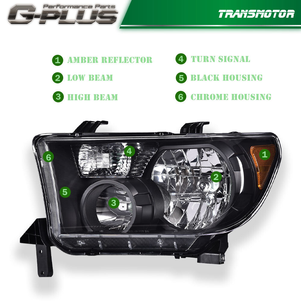 Black for CHRome Headlight LH+RH Fits for 2007 - 2013 Tundra 2008 - 2017 Sequoia - v
