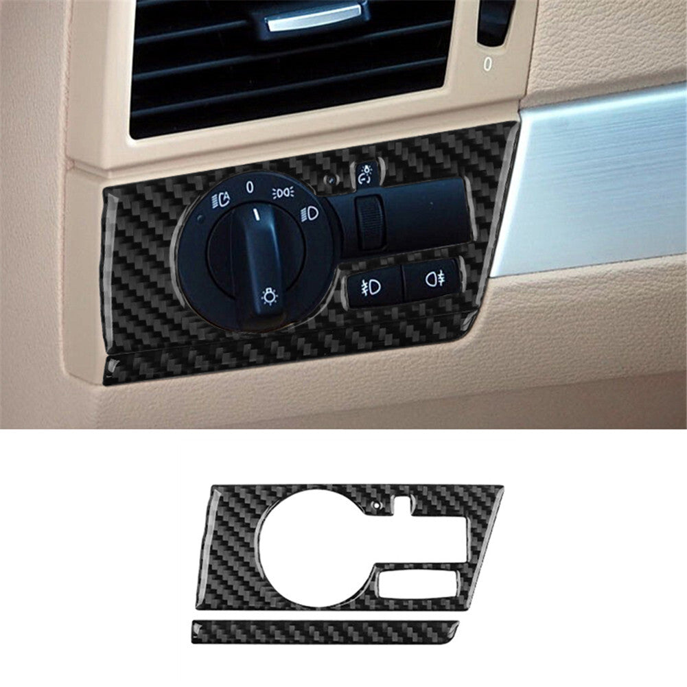 2X Carbon Fiber Headlight Control Trim for BMW X3 2004-2010