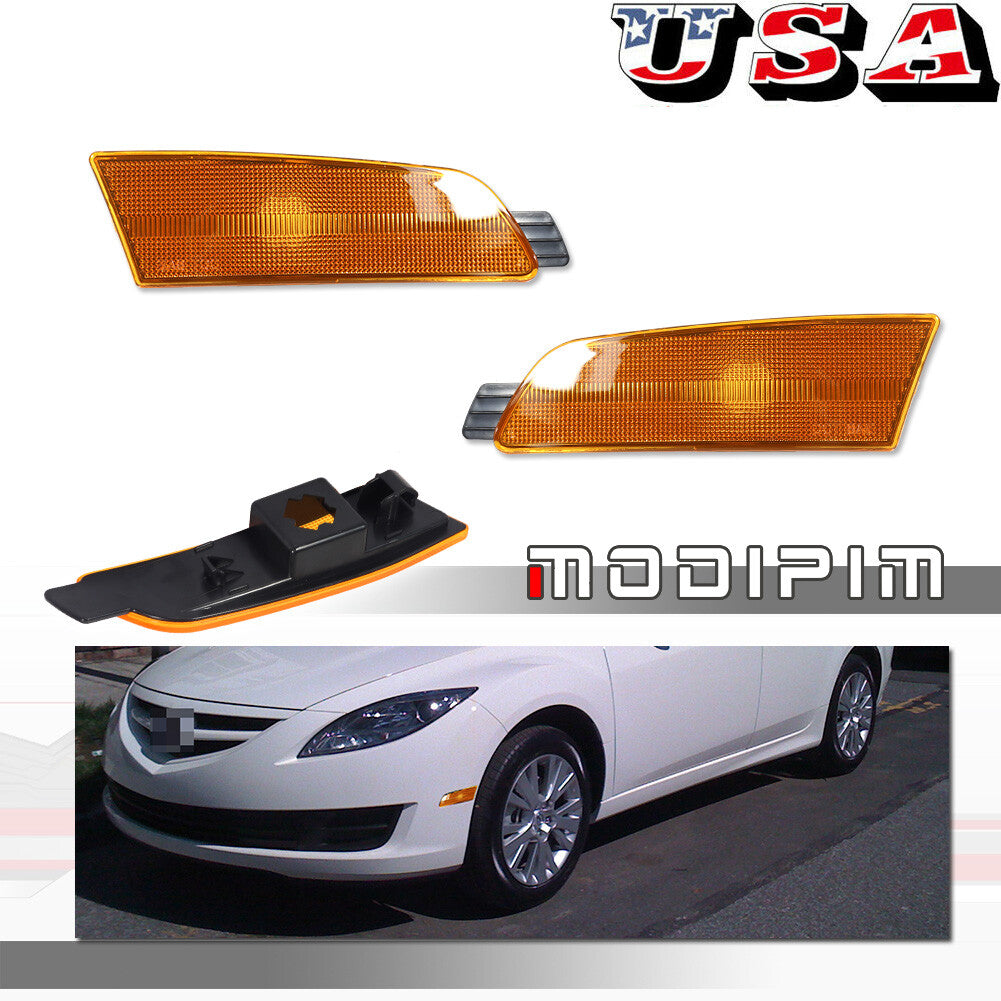 LH and RH Amber Yellow Lens Front Side Marker Reflector Kit for 2009 - 2013 for Mazda 6 - v