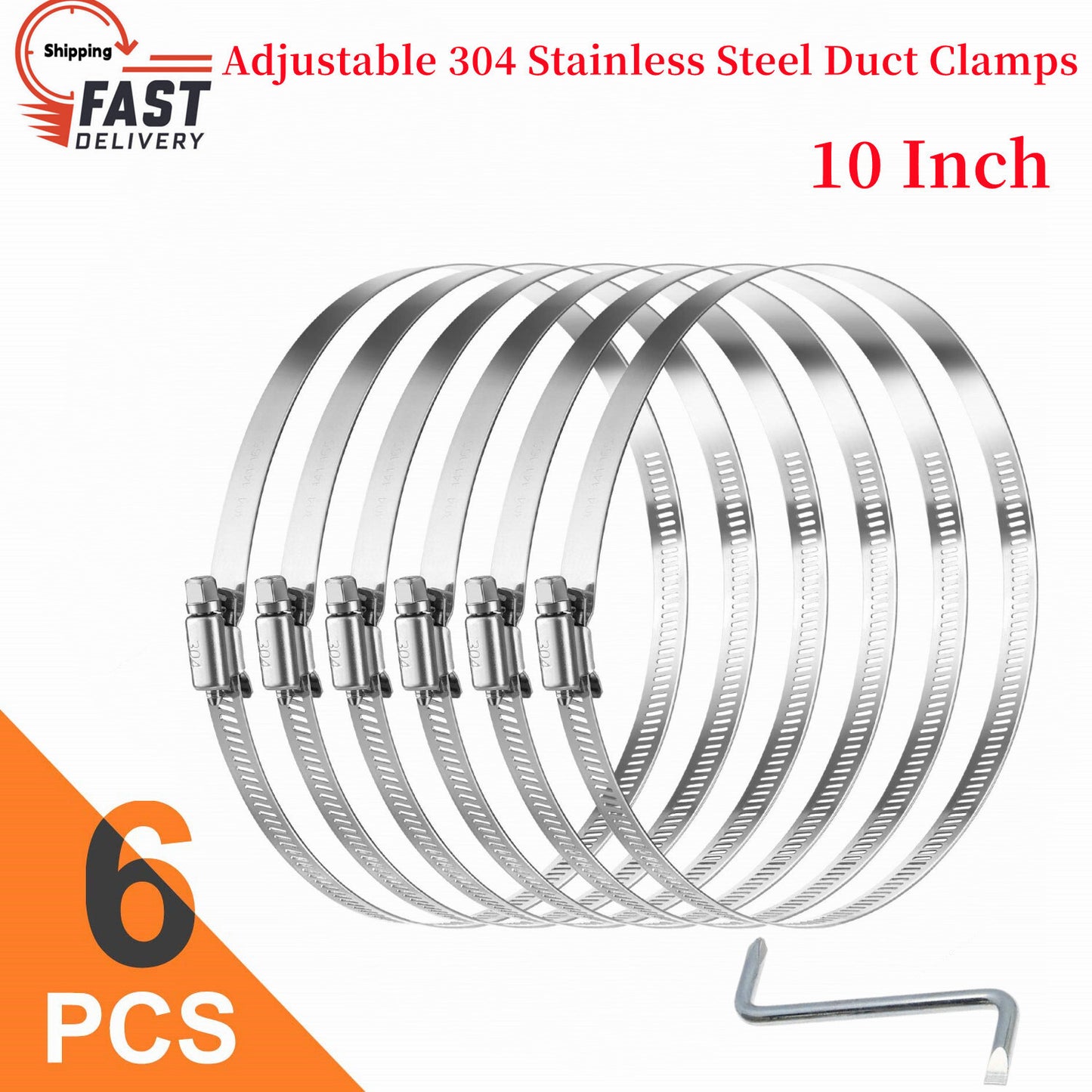 10-inch adjustable 304 stainless steel hose clamp with worm gear clamp