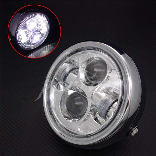 Motorcycle 6.5 Chrome Metal LED Headlight for Harley Cafe Racer Bobber Custom Q