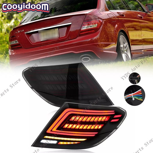 Pair for Mercedes W204 C250 C300 2007-2014 Smoked LED Tail Light Rear Brack Lamp