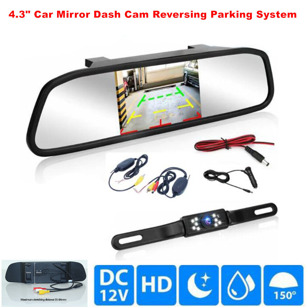 4.3-inch Car Reverse Parking Mirror Dashcam with Camera + Cigarette Lighter n