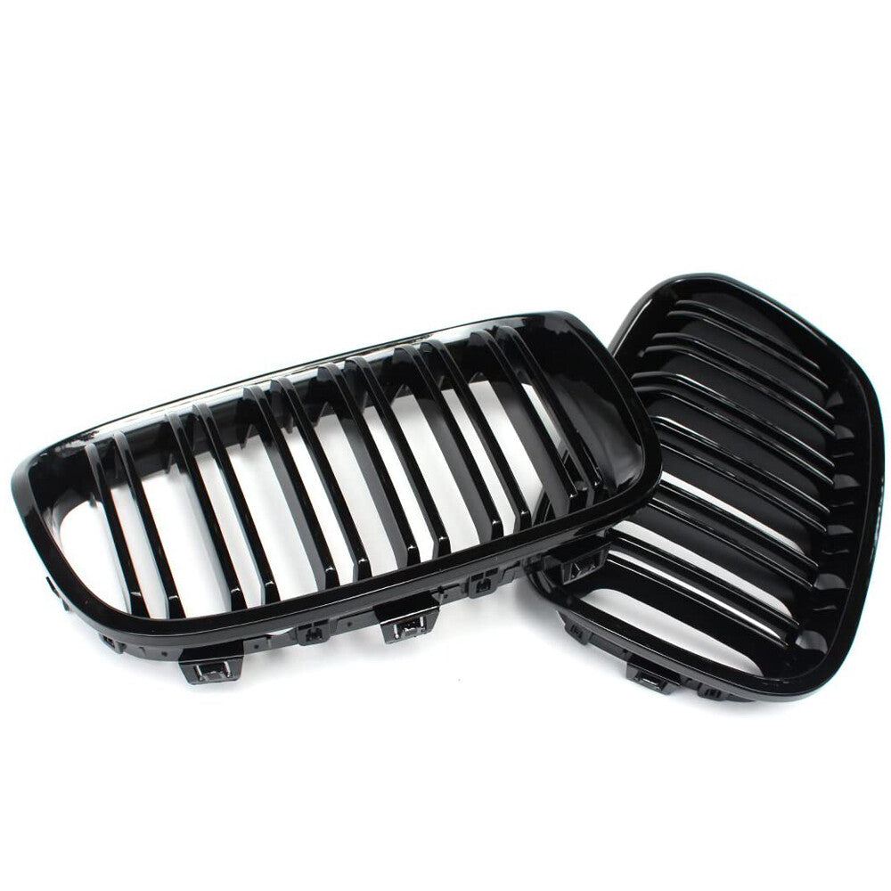 Pair Front Bumper Gloss Black Kidney Grille Grills for BMW F20 2011-2014