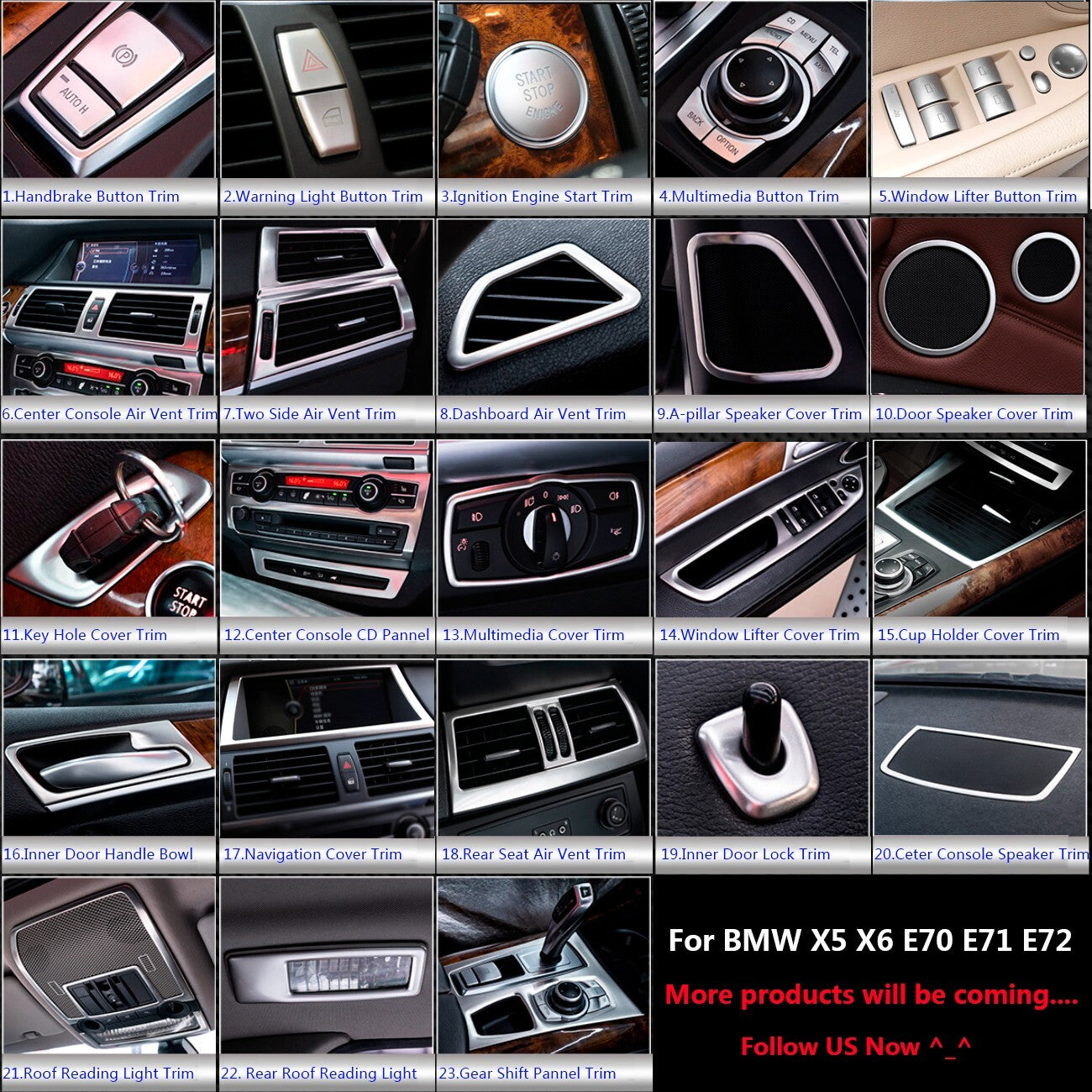 Stainless for BMW X5 X6 E70 E71 Car Gear Shift Knob Panel Cover Trims 2010-2014