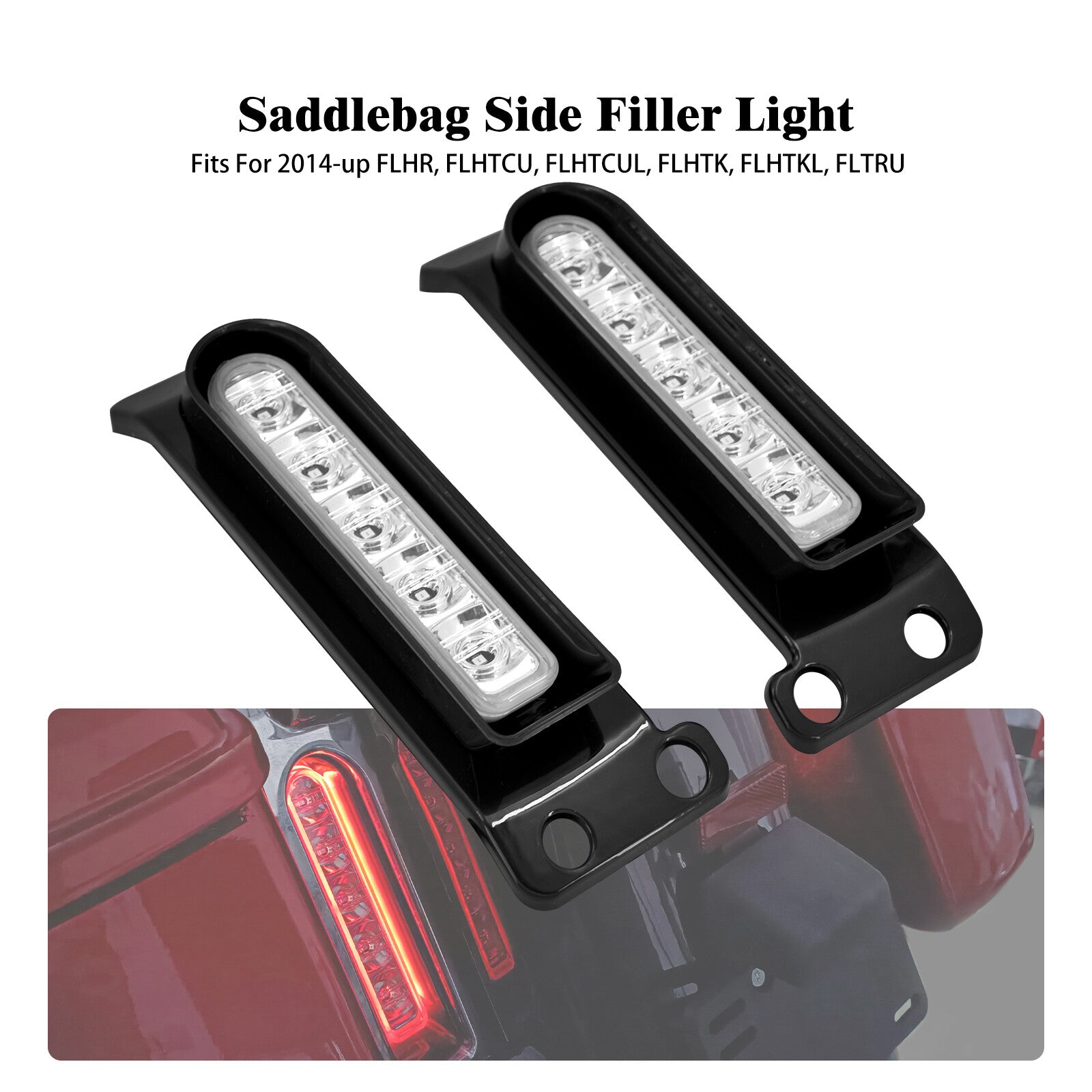 Black Saddlebag Filler Support LED Light Clear Lens for Harley Electra Glide 14+