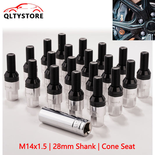 20x M14x1.5 Wheel Lug Bolt 28mm Shank Cone for Seat Stud for Most Aftermarket Silver Q