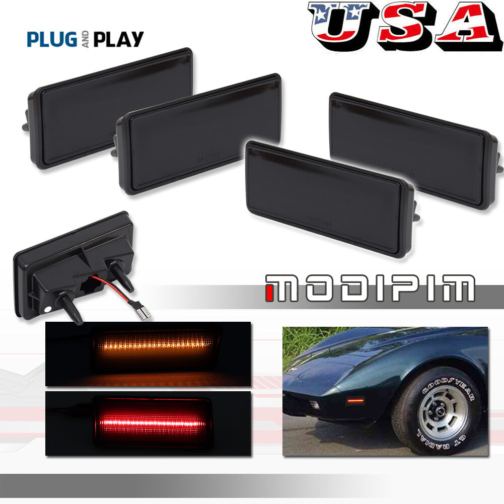 4-Pack Smoked Lens Front and Rear Side Marker Lights for 1974 - 1979 for Corvette C3- v