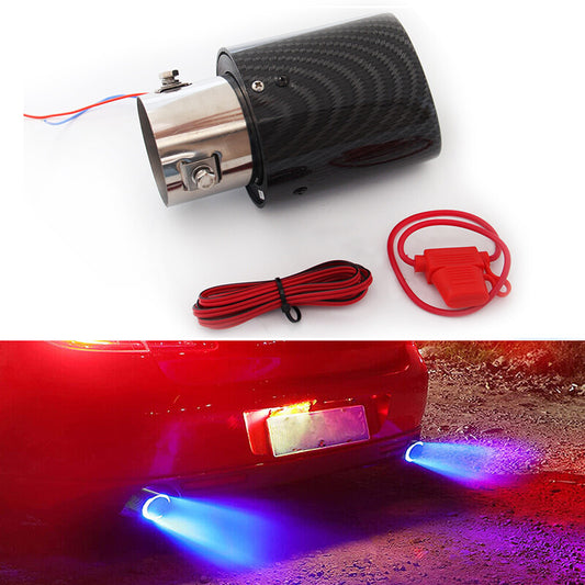 Car Exhaust Muffler Tail Pipe Turbo Throat Straight Style Rolled Edge Blue LED