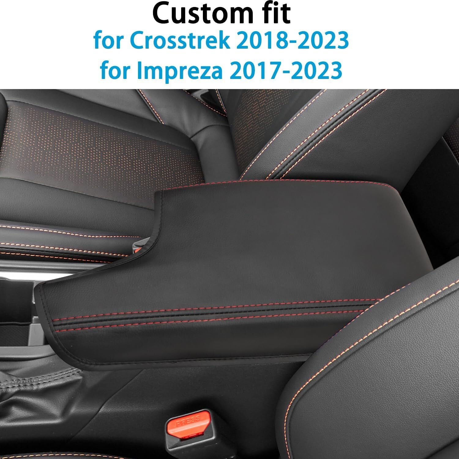 Red Stitch center console cover and armrest protector for Subaru Impreza 2017 - 2023 n