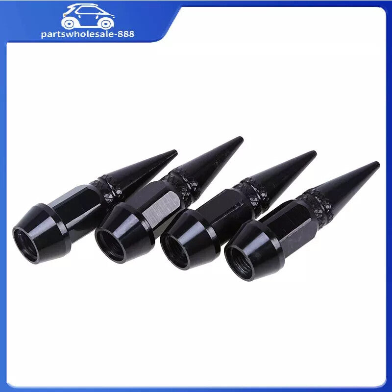 4-Piece Black Aluminum Studded Wheel/Tire Valve Stem Car Truck Air Cap Cover