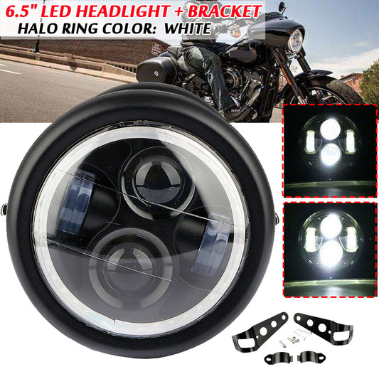 Universal Motorcycle 6.5-inch LED Headlight with Mount for Harley Cafe Racer Bobber