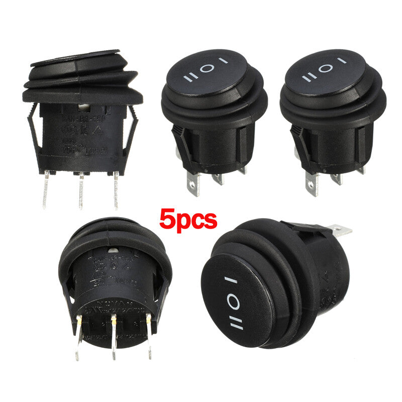 5-piece set of 3-position waterproof round rocker switches (6A/250V, 10A/125V AC) n