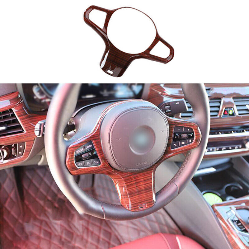 Fit for BMW 5 Series 2018-2023 Red Wood Grain Steering Wheel Decor Cover Trim 1P