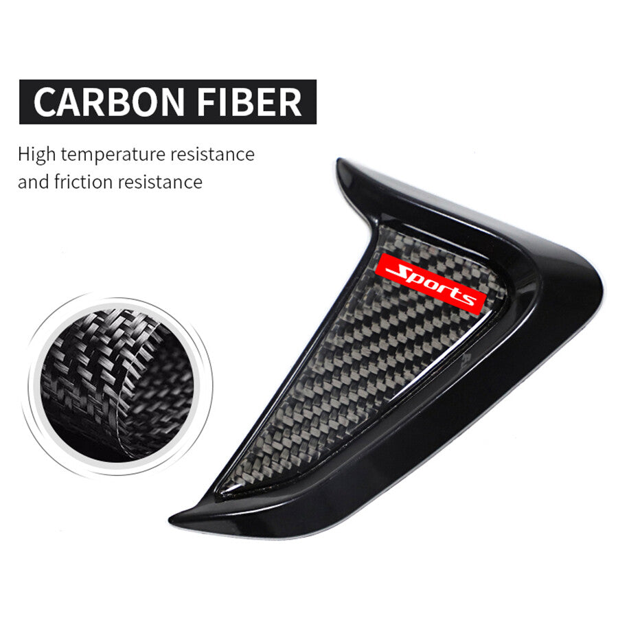 2Pcs Car Side Fender Emblem Vent Cover Leaf Panel Sticker Carbon Fiber ABS Black