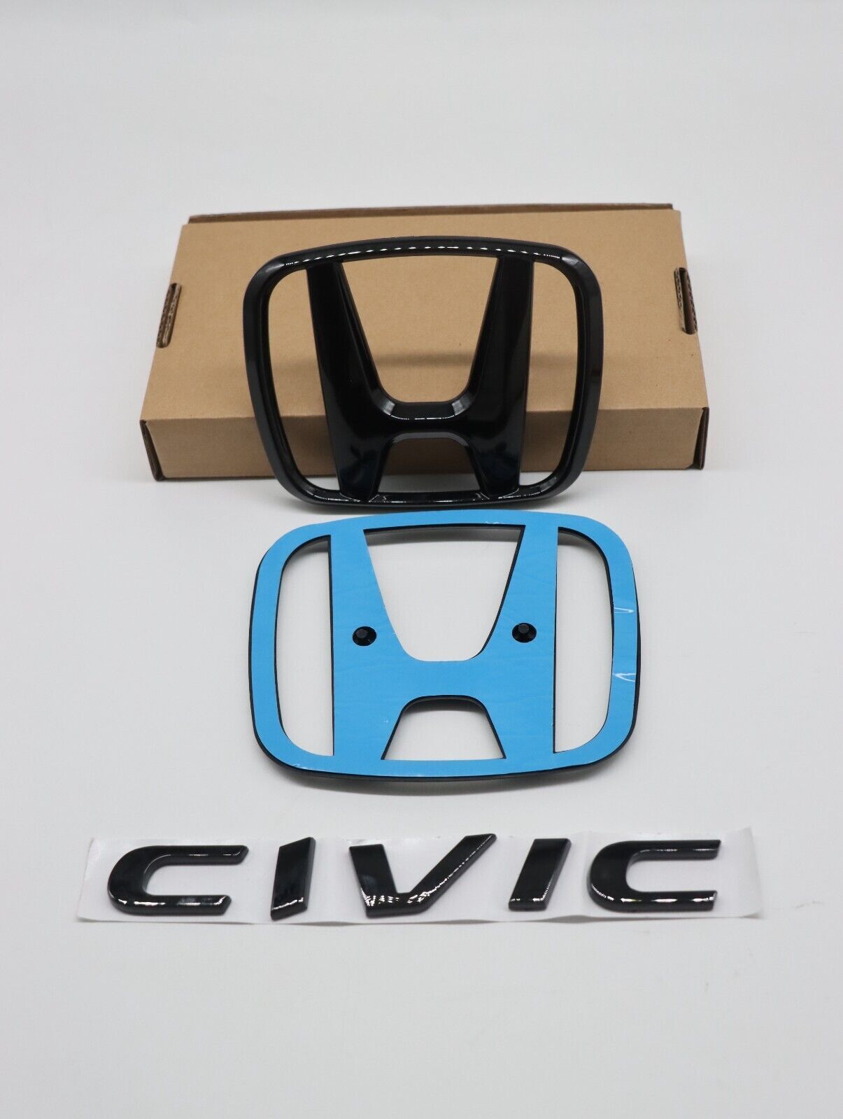 GLOSS BLACK EMBLEM BADGE For H+ for CIVIC FC FK 2015-2021 Sticker Front  Rear KIT