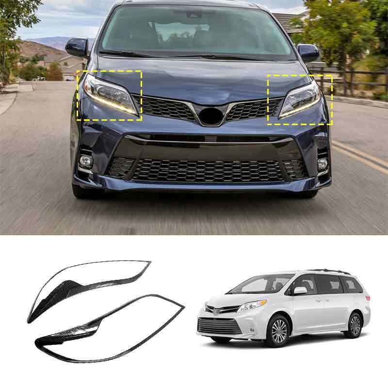 ABS Carbon Front Headlight Lamp Cover Trim For Toyot@a for Sienna 2018-2020 2pcs n