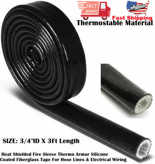 Black fireproof braided flame insulation cover, 3 feet 3/4 inches, suitable for 10AN oil line.