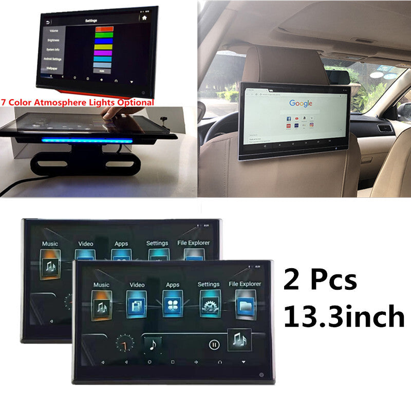 2x 13.3 Android Car Headrest Monitor Video Touch Screen WIFI Bluetooth Player